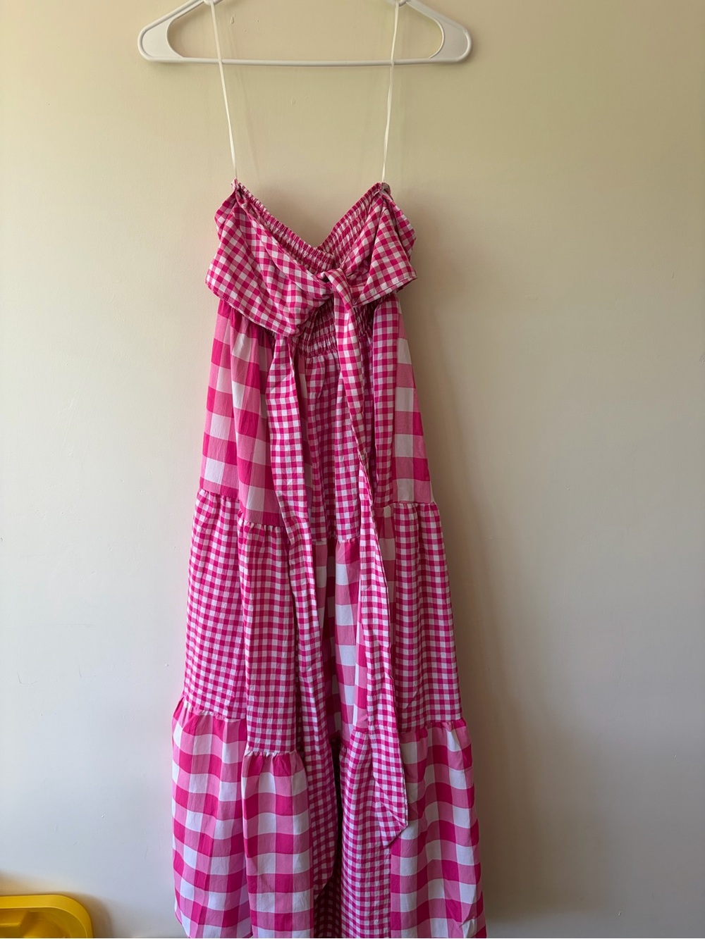 Strapless Pink Gingham Maxi Dress - Picture 2 of 6